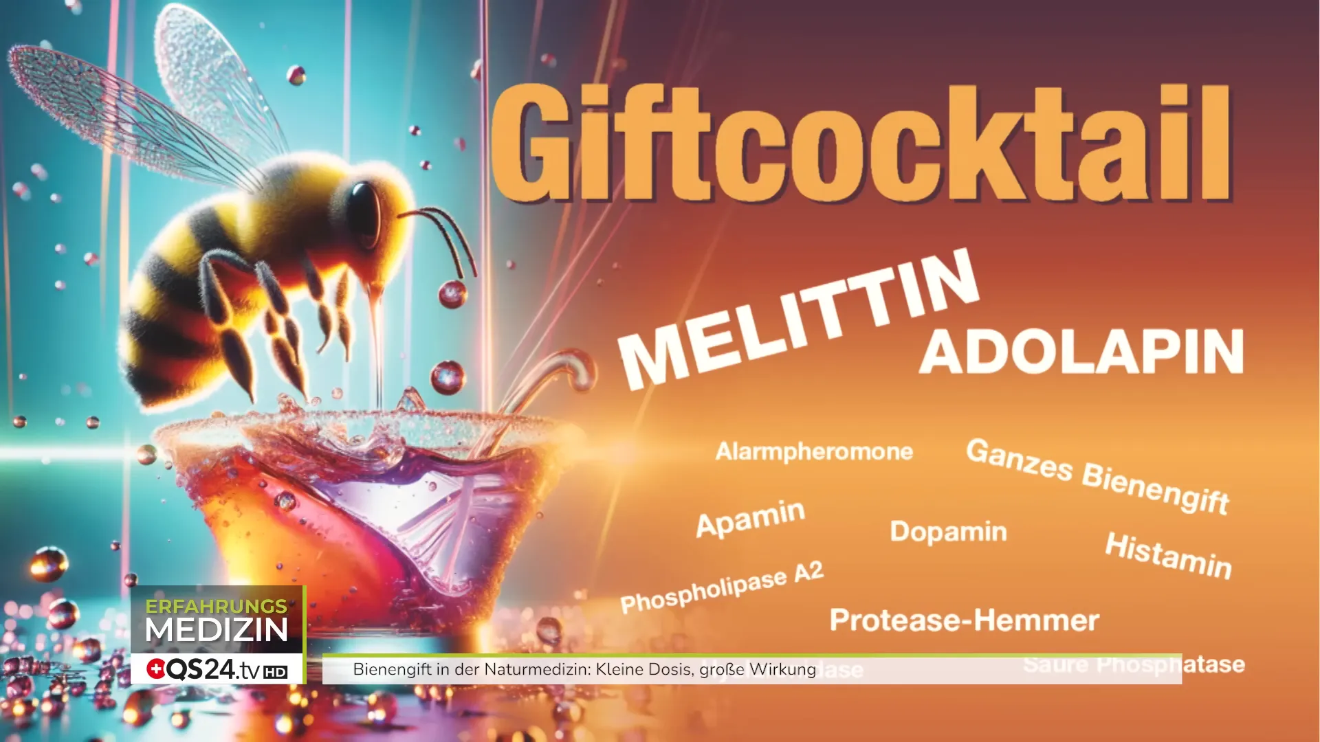 Grafik mit mehreren Bestandteilen des Bienengiftes, Melitin hervorgehoben